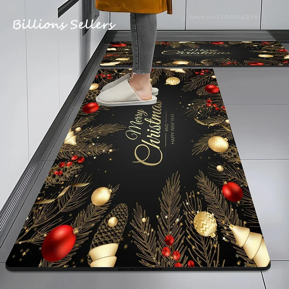 Christmas Kitchen Floor Mat Home Entrance Doormat Decor Bathroom Anti-Slip Foot Pad Carpet for Living Room Hallway Balcony Rugs