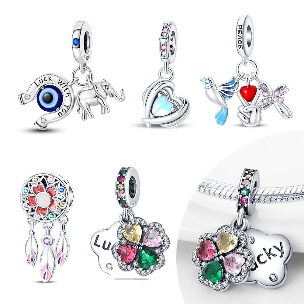 Versilberte 925er Silber-Charms mit Traumfänger und Kirschblüten für Original 925er Armbänder, Perlen, Schmuck, Geschenke für Frauen