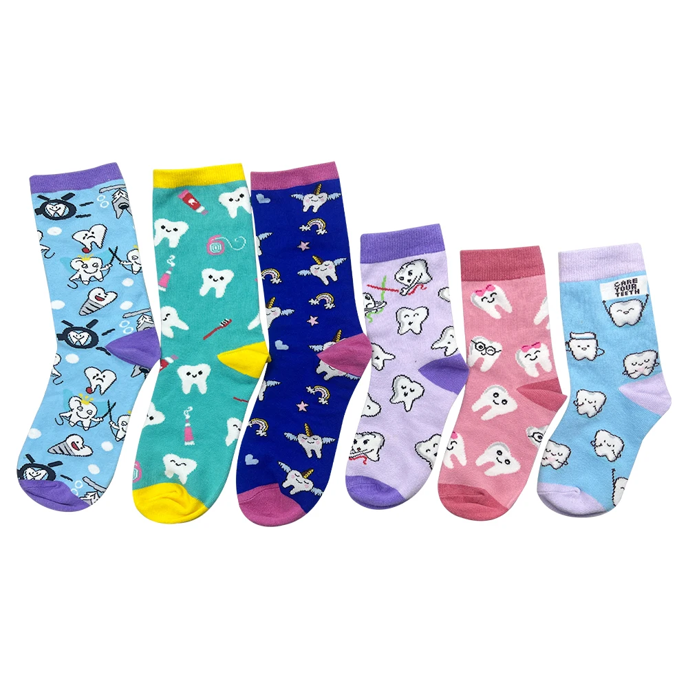 Cute Dental Tooth Teeth Pattern Socks Adult Children Funny Girl Gift Stockings Polyester Soft Creative Cotton Socks Size 35-40