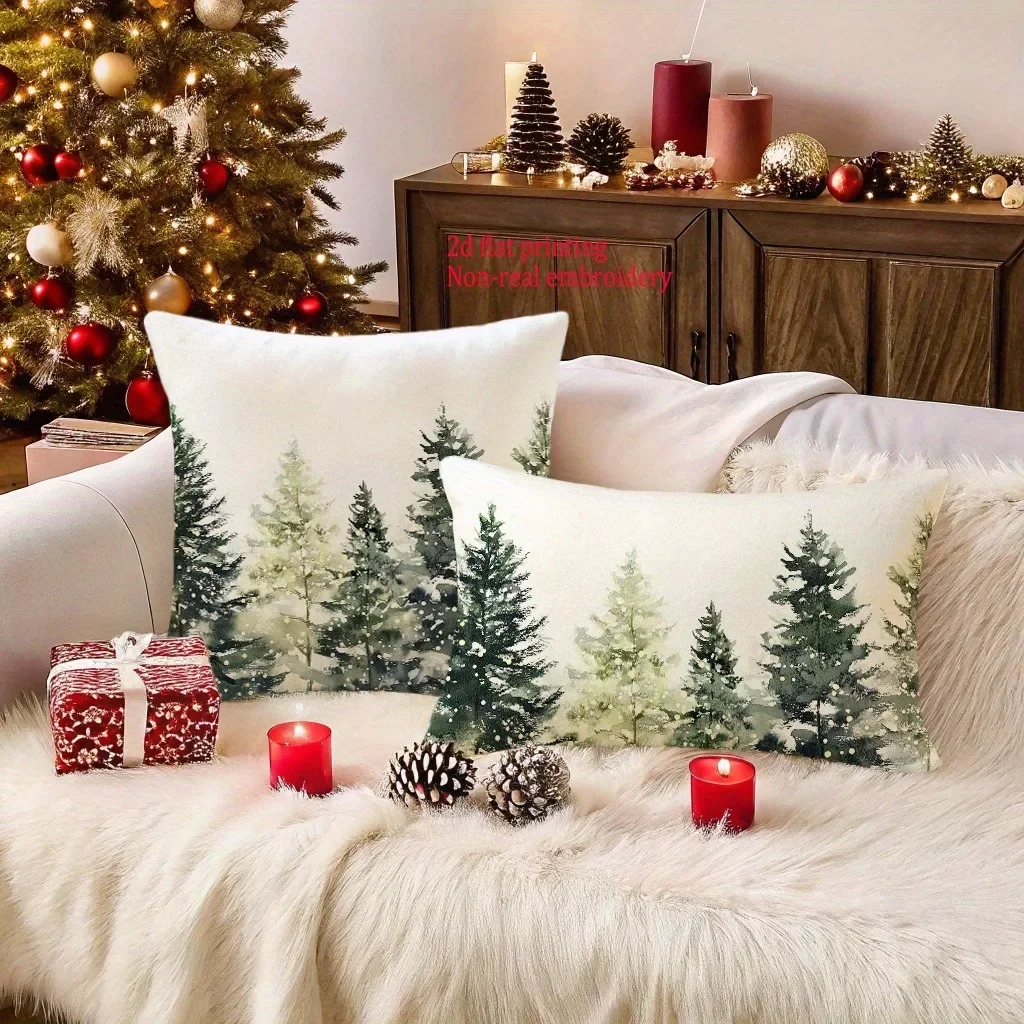 Fundas de almohada con estampado de pino navideño: decoración festa para su hogar, funda de cojín para sofá, decoración del