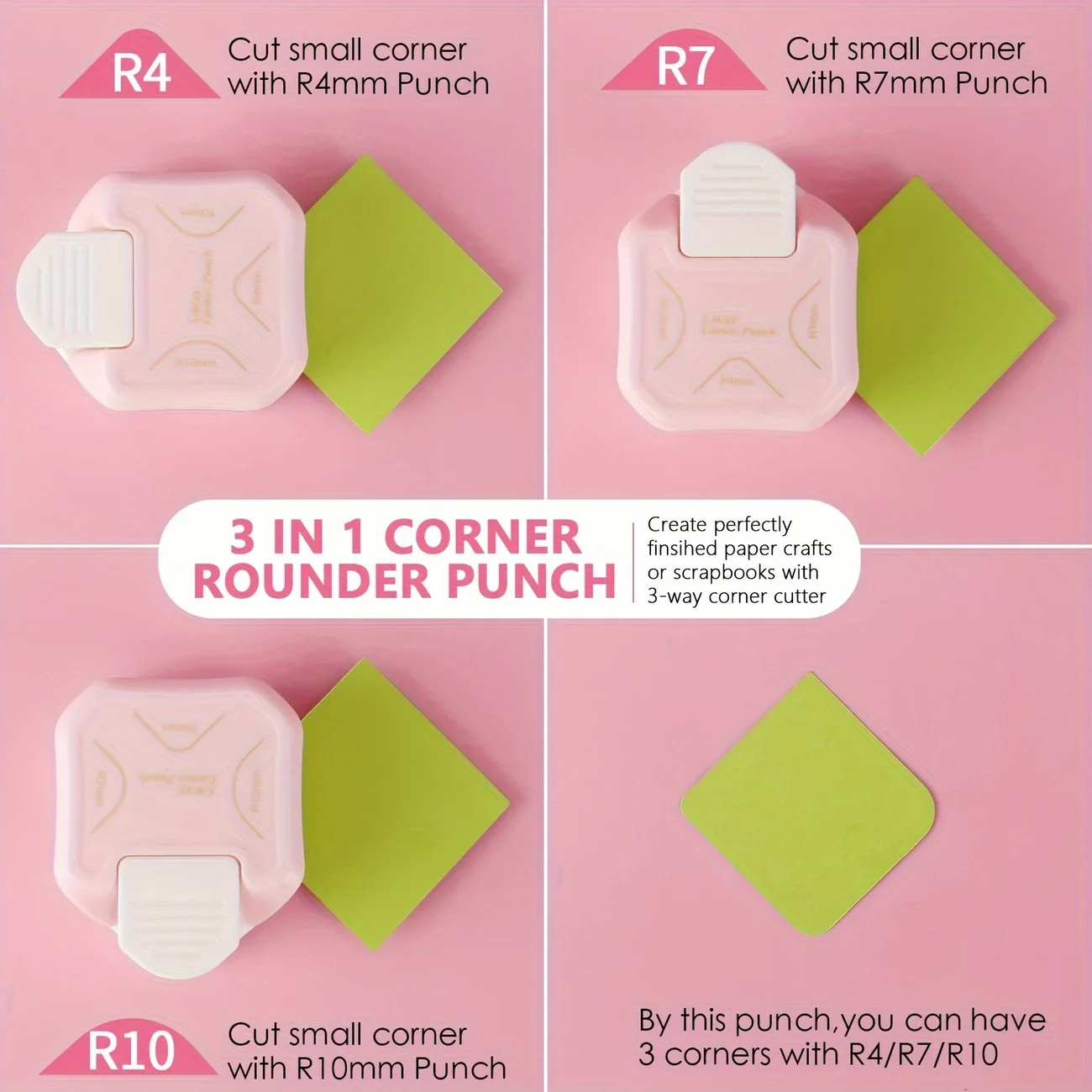 3 In1 Mini Corner Trimmer Corner Durable Rounder Punch R4/R7/R10mm Round Corner Trimmer DIY Paper Cutter Card