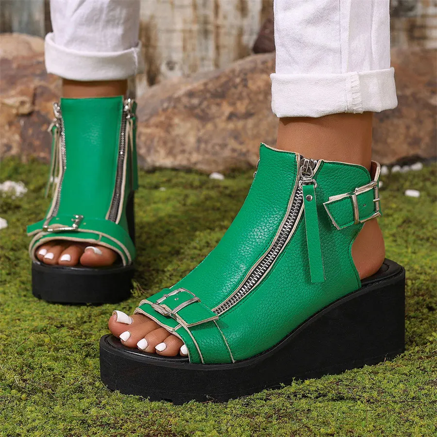 

Women's zip Sandals Woman Wedges Shoes Summer 2025 for Women High-heeled Platform Peep Toe Sandal Ladies Barefoot Fashion Shoe