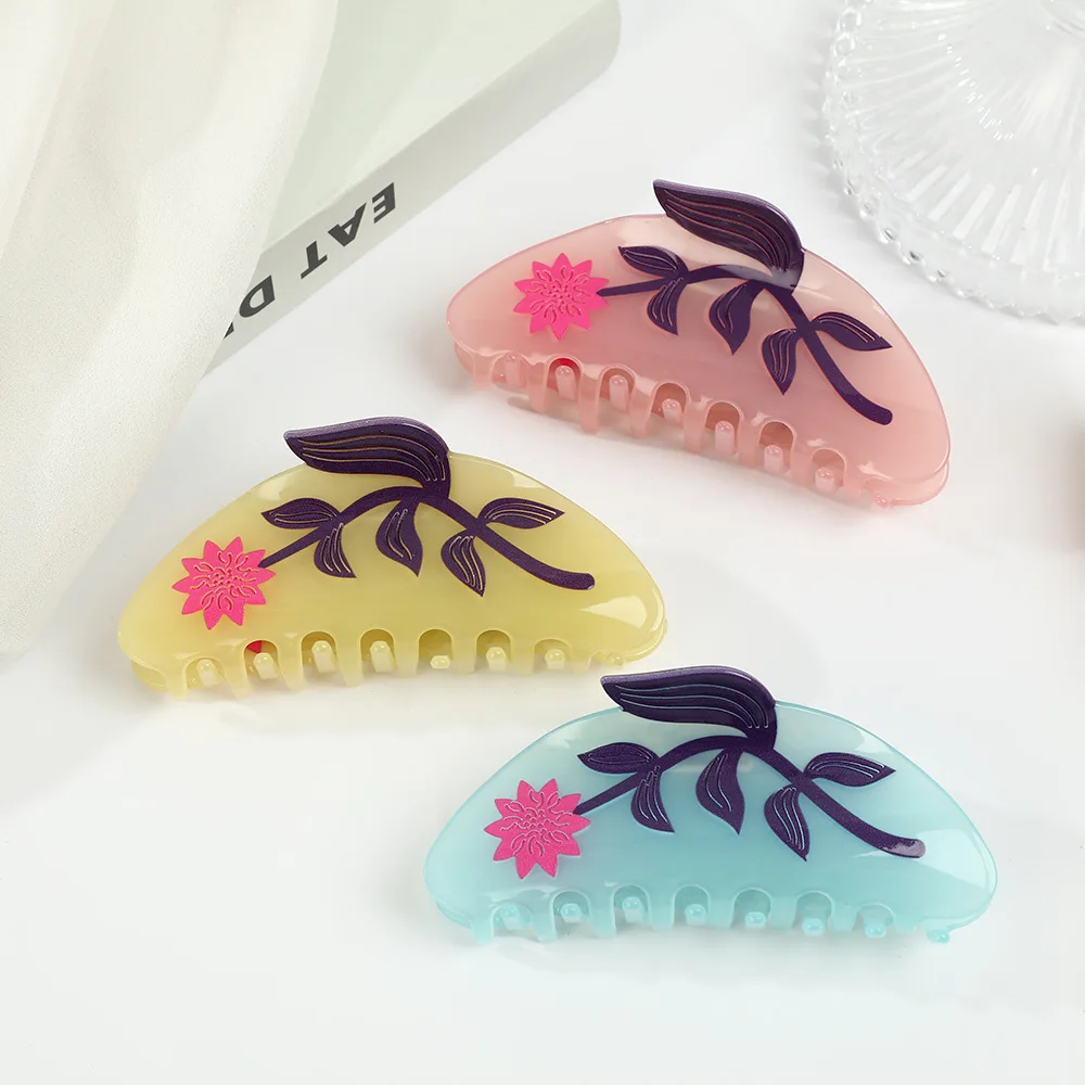 

DS NEW French Sweet Flower Series Hair Claw Eco-friendly Acetate Claw Clips INS Crab Hair Clips Hair Accessories for Women Girls