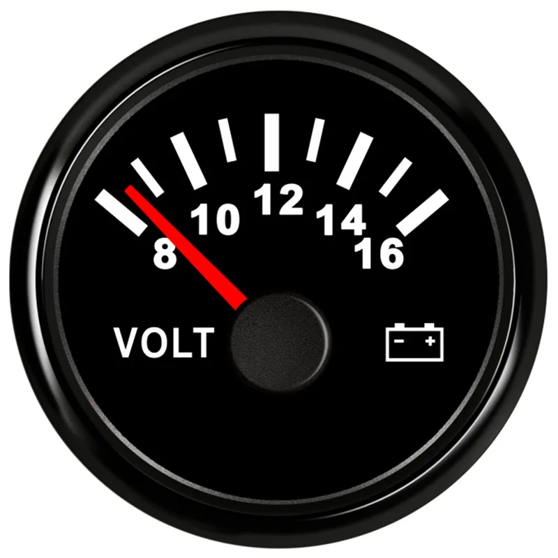 52mm 8-16V Voltmeters Zwart Voltmeters Sus316L Bezel Spanningsmeters met Rode Achtergrondverlichting 9-32V Werkspanning voor Auto Boot