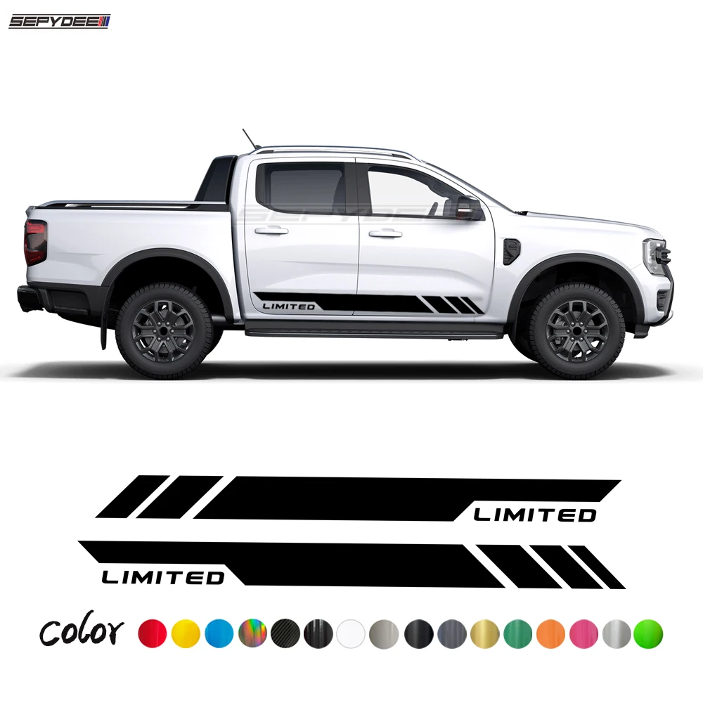 

2Pcs Car Side Stripes Skirt Sticker Pickup Truck Limited Edition Body Decor Vinyl Decals For Ford Ranger Raptor Car Accessories