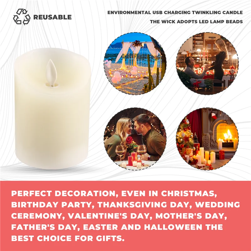 AT02-LED Candles, Flickering Flameless Candles, Rechargeable Candle, Real Wax Candles With Remote Control,10Cm And 12.5Cm