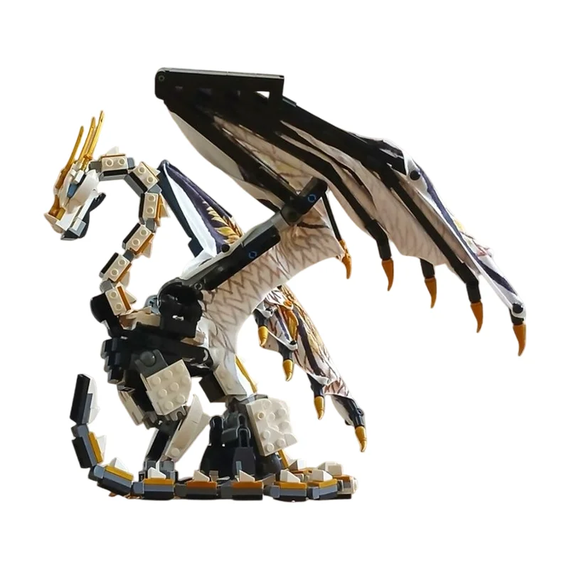 

Fantasy Ridgeback Dragon MOC Building Blocks, Mythic Spined Dragon Creature Model for Collection & Display