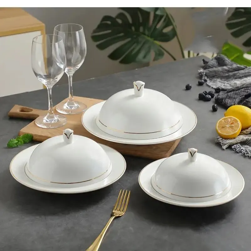 

Керамическая тарелка из Пномпеня, принадлежности для ресторана, бытовой белый поднос с крышкой, украшение для гостиной, обеденного стола, кухни