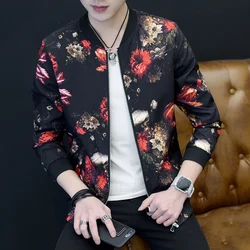 New Spring Summer Mens Floral Jackets Hip Hop Coats Mens Fashion Stand Collar Slim Flower Bomber Jackets Outwear Plus Size 6Xl