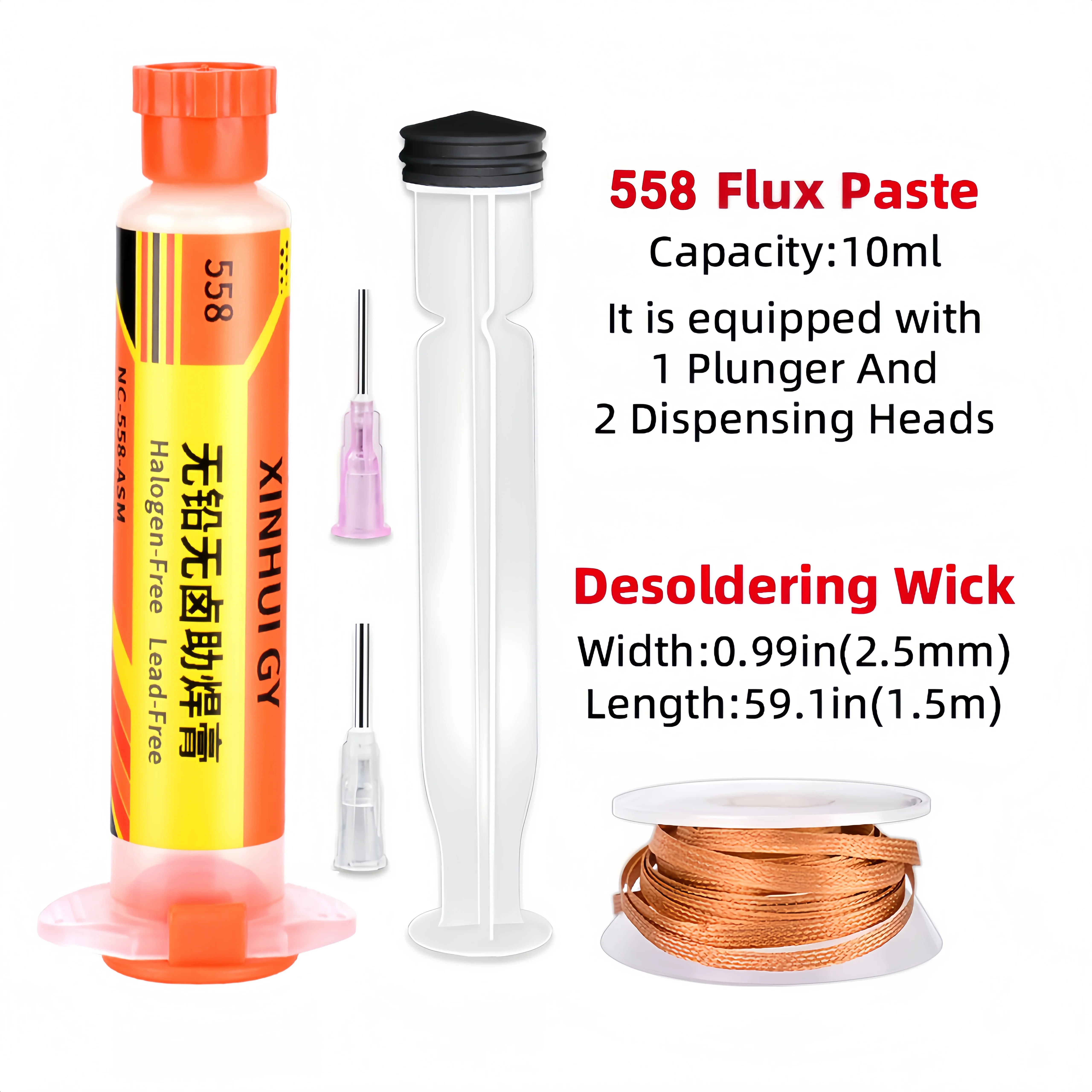 RMA‑558‑ASM 10ml Syringe No‑Clean Rosin Flux Kit With Tin Removal Wire For BGA SMD PCB Chip Mainboard Repair Soldering Tool