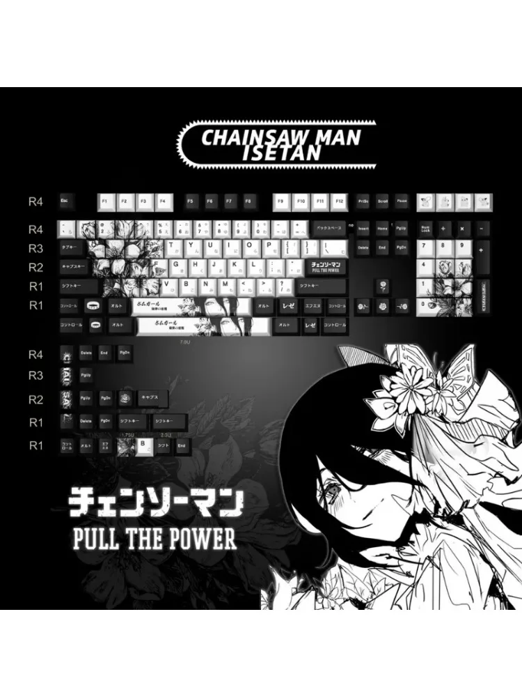 Reze Tastenkappen, Kettensägenmann-Thema, Anime, PBT, Dye-Sub, 123-Tasten, Tastatur-Tastenkappen, Kirschprofil-Tastenkappen für mechanische Tastatur