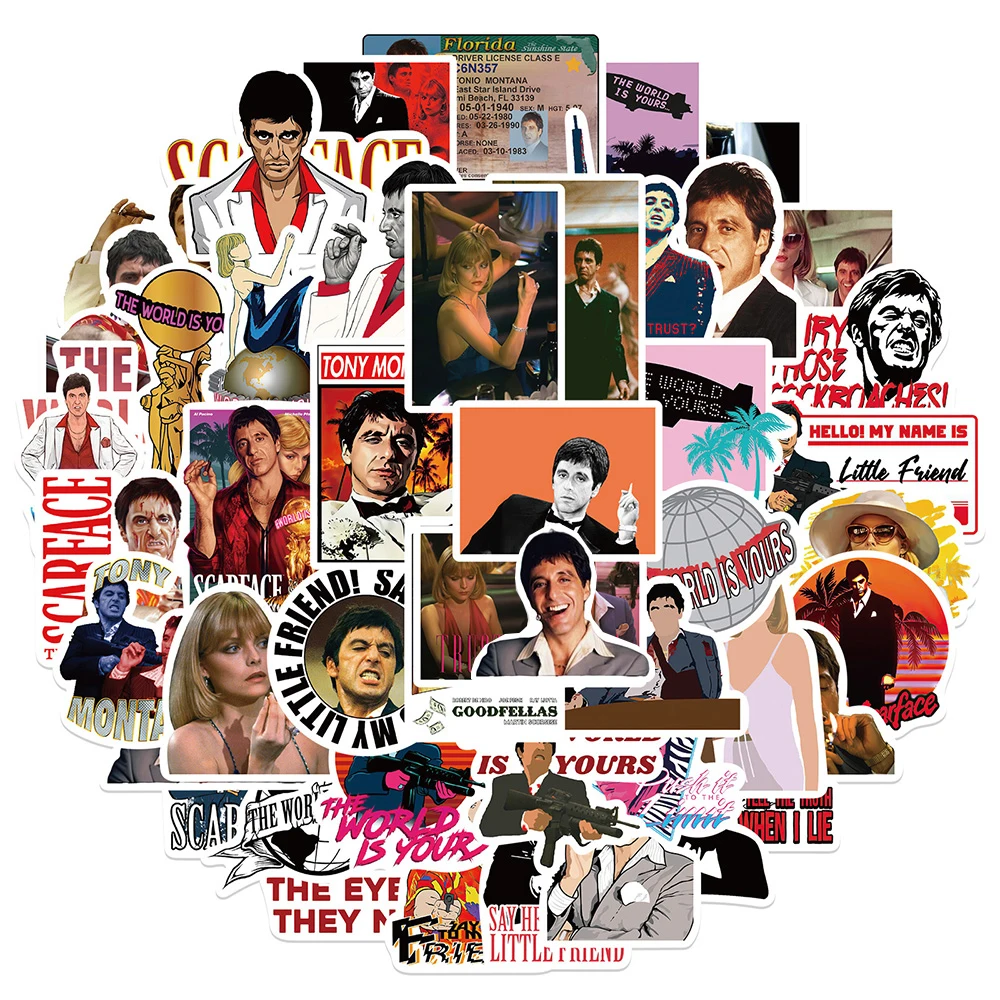 10/30/50pcs Cool Movie Scarface Graffiti Stickers DIY Skateboard Laptop Phone Motorcycle Suitcase Waterproof Sticker Kids Toys