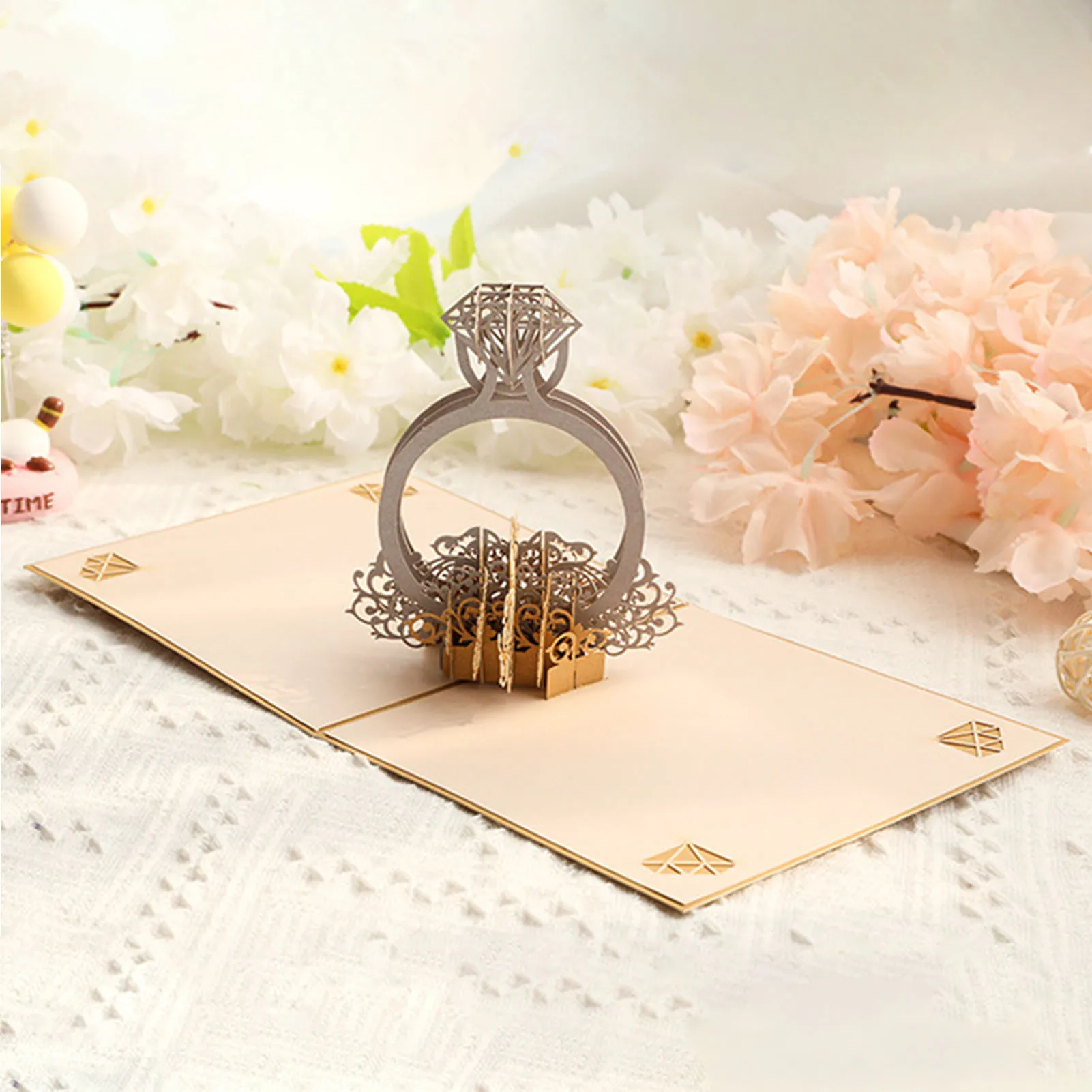 Valentine's Day 3D Diamond Ring Card Fine Laser Engraving Process Greeting Cards for Husband Wife Boyfriend Girlfriend DIN889