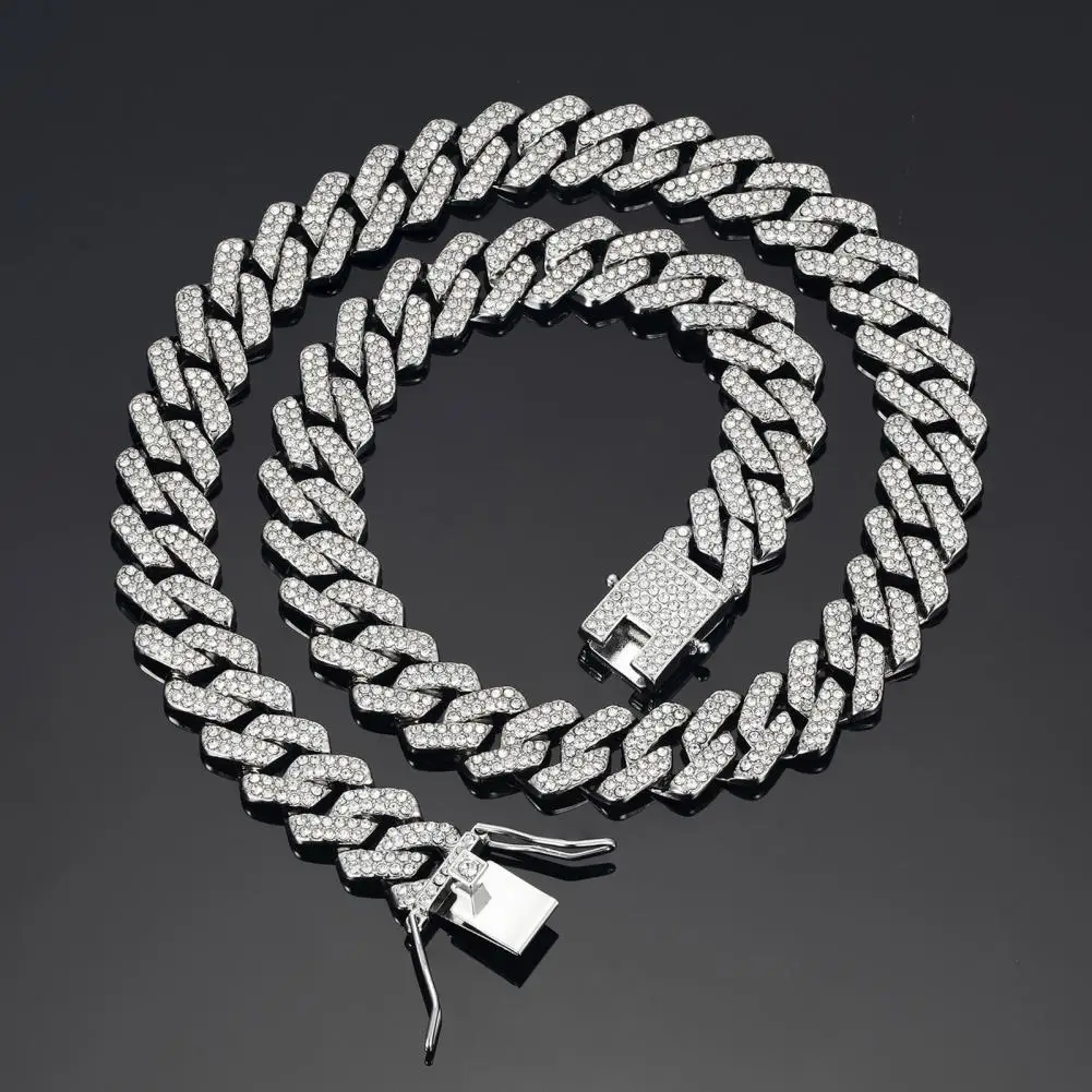 Unisex Bracelet Sturdy Construction Jewelry Unisex Rhinestone Bracelet Thick Rhombus Chain Jewelry Zinc Alloy Wrist for Club