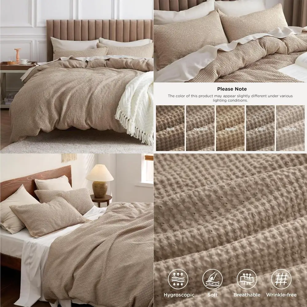 

Cotton Waffle Weave Duvet Cover Twin Size - 100% Cotton, GentleSoft, Breathable Khaki Bedding Set for Comfortable Sleep