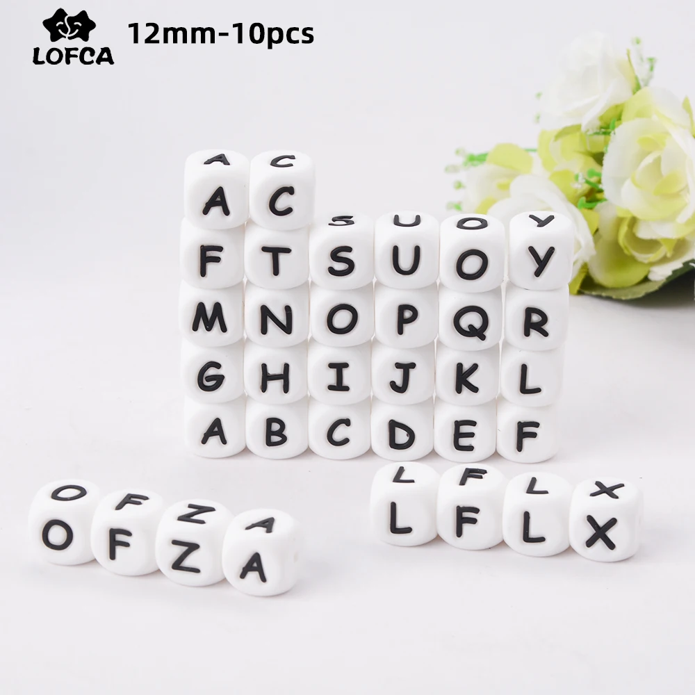 LOFCA 10pcs 12MM Silicone Letters Beads DIY jewelry accessoriesFor To Make Bracelets  English Alphabet Beads BPA Free Food grade
