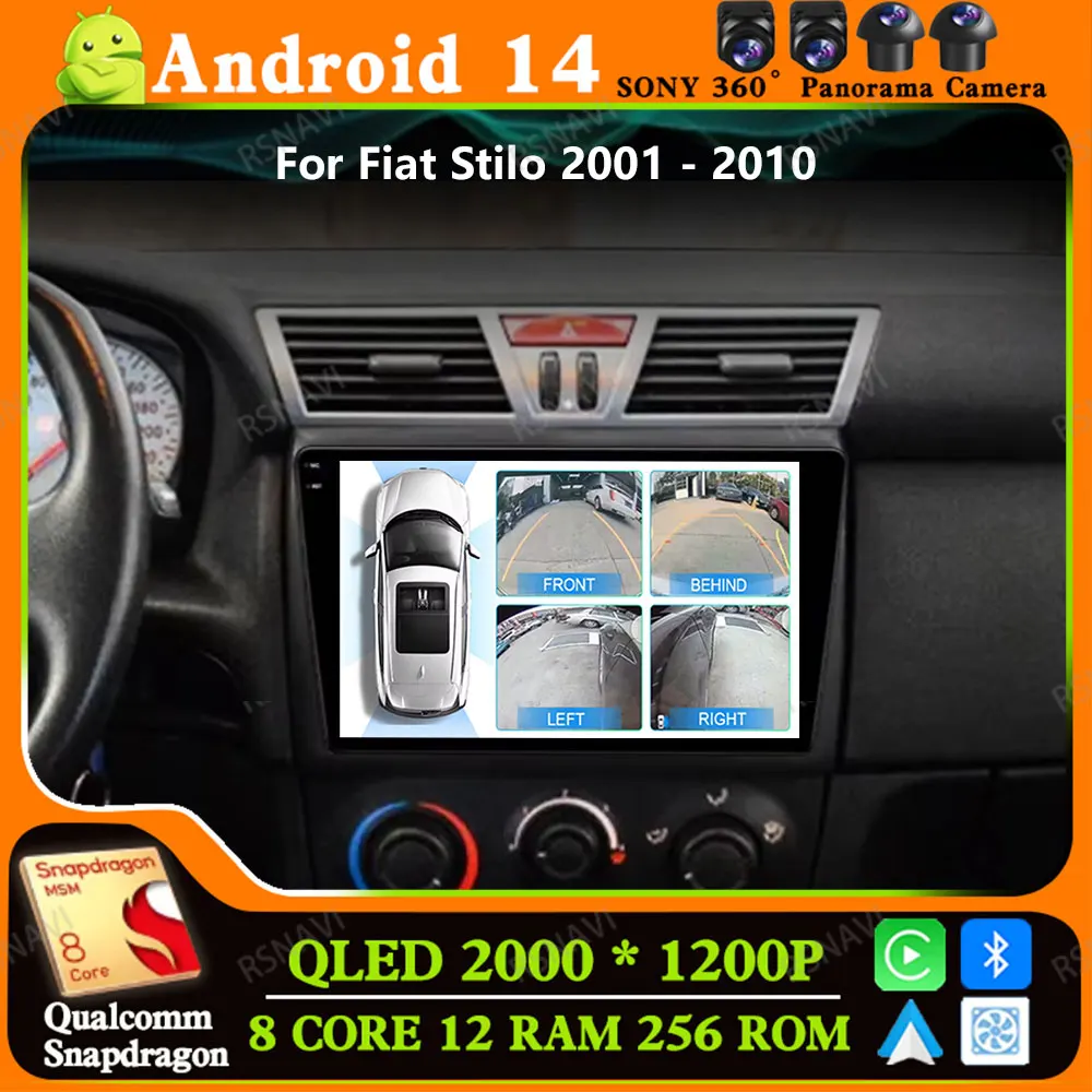 Andoird 14 Car Radio For Fiat Stilo 2001 - 2010 BT 2 DIN 5G WIFI DVD DSP 4G LTE Head Unit Stereo Navigation GPS Multimedia AUTO