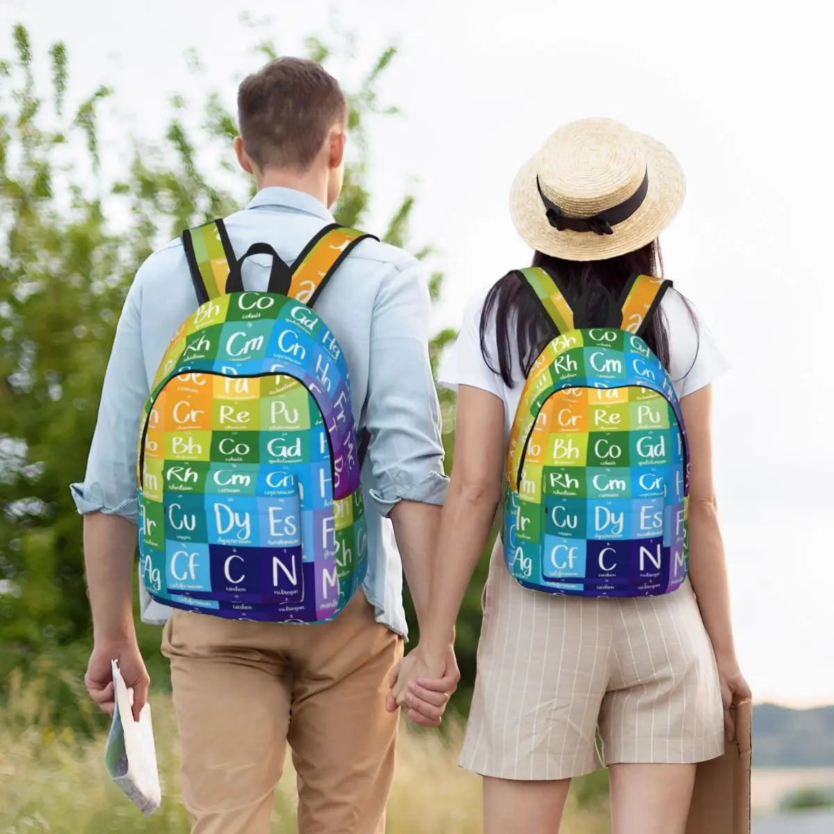 Mochila De química con gradiente de arcoíris, tabla periódica de elementos para preescolar, escuela primaria, estudiante, mochila de día para niño y niña