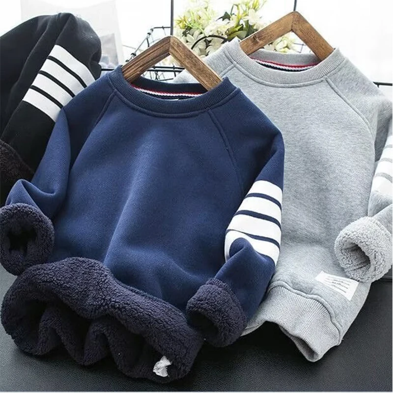 

Children's Clothing Boys' Velvet Hooded Sweatshirt Autumn and WinterChildren's Warm Sweater Tops