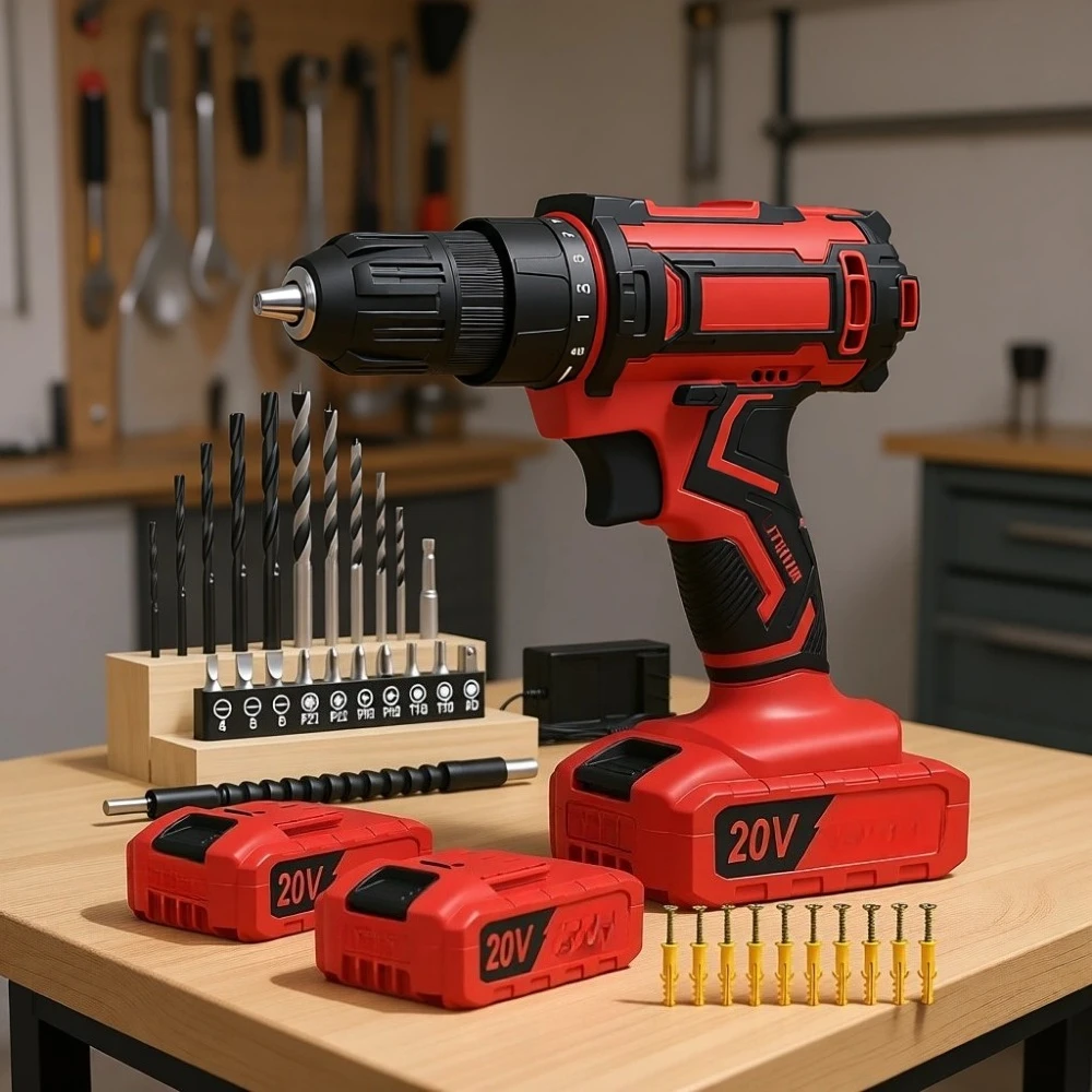 

20V Cordless Drill with Two 2000mAh Batteries 370 Inlb Torque 42pc Bit Set