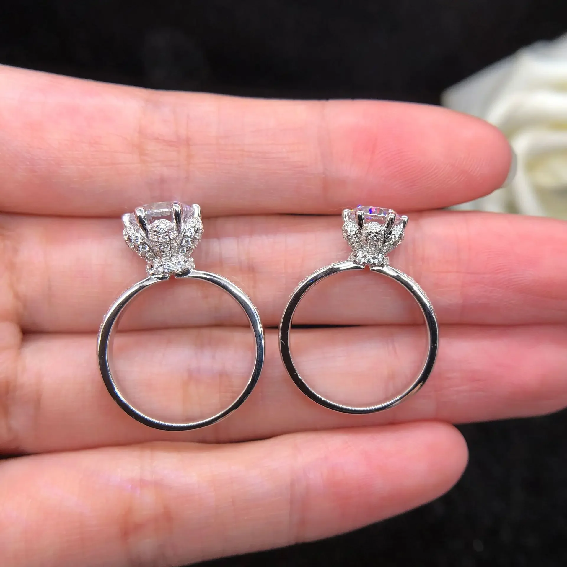 Anel de moissanite de luxo leve sólido 14k ouro branco au585 platina pt950 feminino manguito de mão anel de casamento de diamante