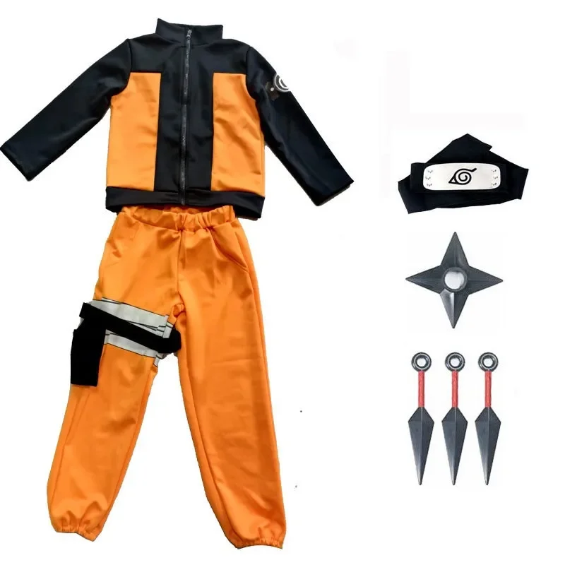 Anime Kids Child K-Kakashi Cosplay U-Uzumaki A-Akatsuki Jacket Pants Shippuden Uniform Wig Headband Kunai Halloween Costume