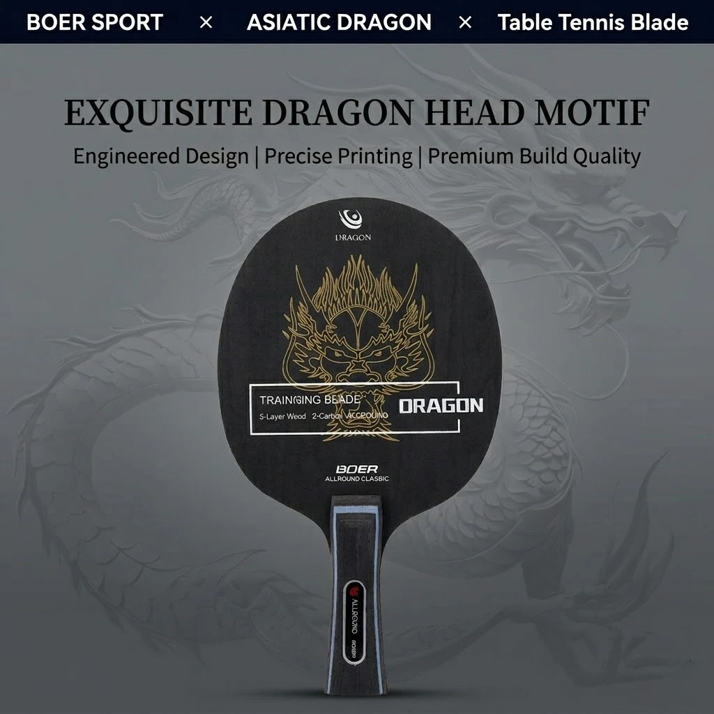 Raqueta de Tenis de Mesa Boer Asia Dragon, Hoja de Tenis de Mesa de 5 Capas de Madera + 2 Capas de Carbono
