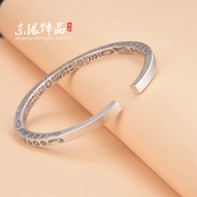 Pure Silver 999 Silver Retro Style Totem Bracelet Two All-match Fashion Trend Men and Women Same Style free shipping