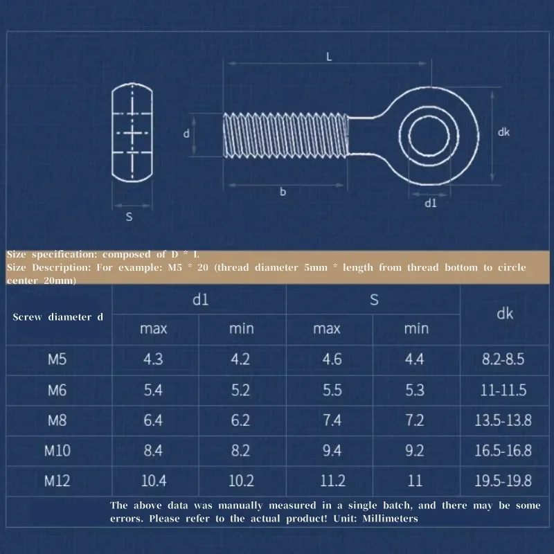 Eye Bolt M5 M6 M8 M10 M12 304 A2-70 Stainless Steel Full Tooth Fisheye Sliding Hole Screw Articulated Bolt Knob ScrewL=20mm-70mm