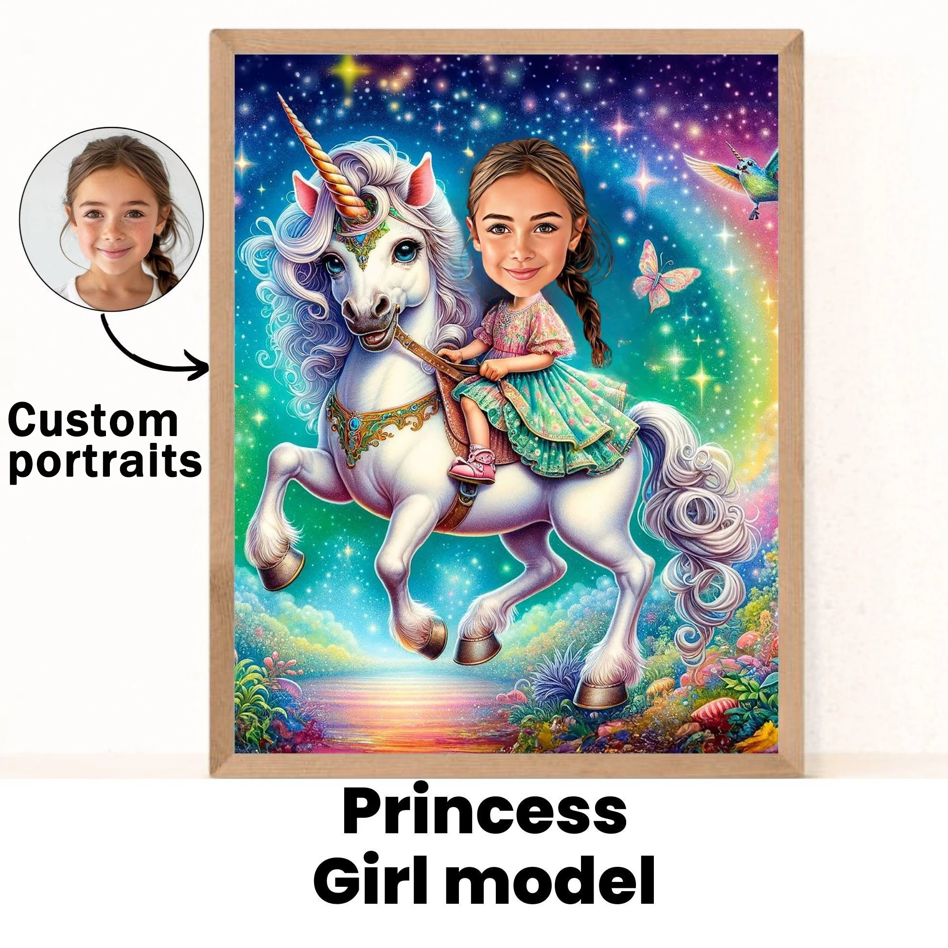 

Princess Riding a Unicorn Personalized Disney Princess Portrait Poster Girl's Room Decor Perfect Gift for Daughter Home Decor