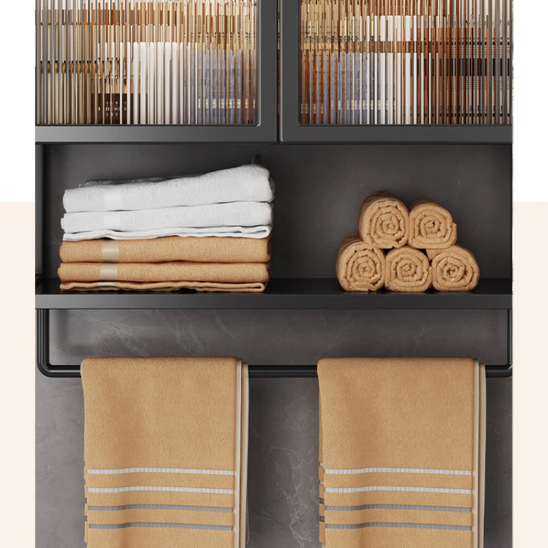 PP+PS Bathroom Storage Rack Wall Mounted Cream Style Towel Holder  Dustproof Toilet Organizer  Cosmetic Counter Shelf - view 6