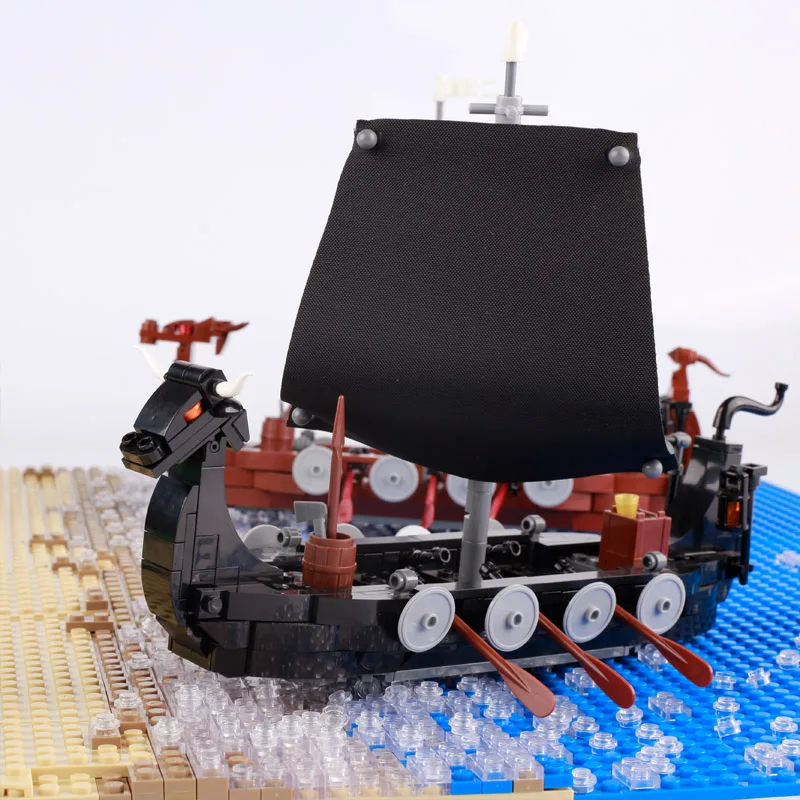 MOC Medieval Military Wars Trireme Battleship Viking Longship Building Blocks Set Sodiers Figures Boat Sailboat Toy For Children