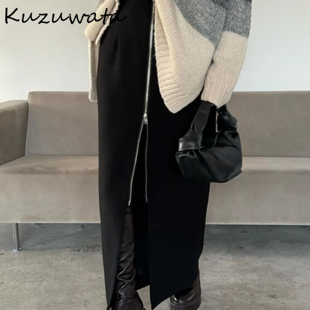 Kuzuwata-Falda acampanada de Estilo Vintage para Mujer, prenda ajustada, suave, con cremallera, elegante, recta, de longitud media, estilo japonés,