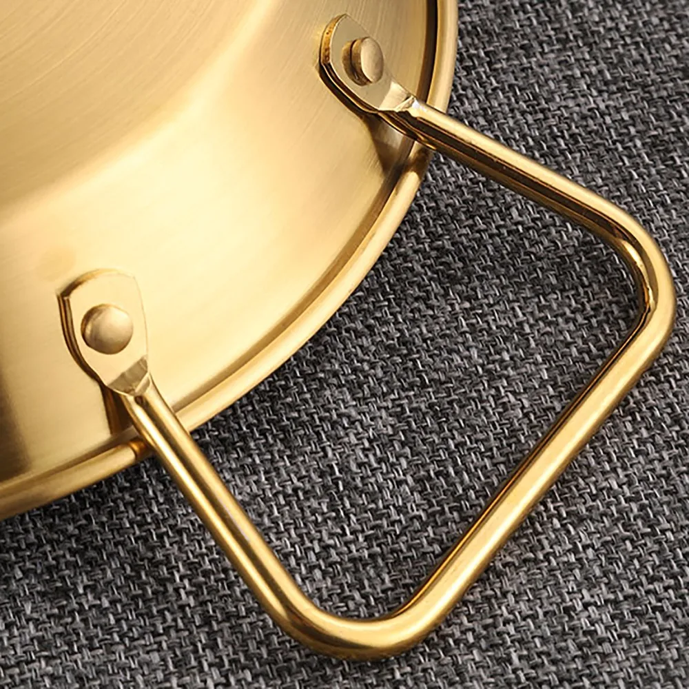 Dual Loop Handle Paella Pan Nonstick Uniform Heat Transfer Frying Pan Gold Stainless Steel Flat Bottom Skillet Home Restaurant