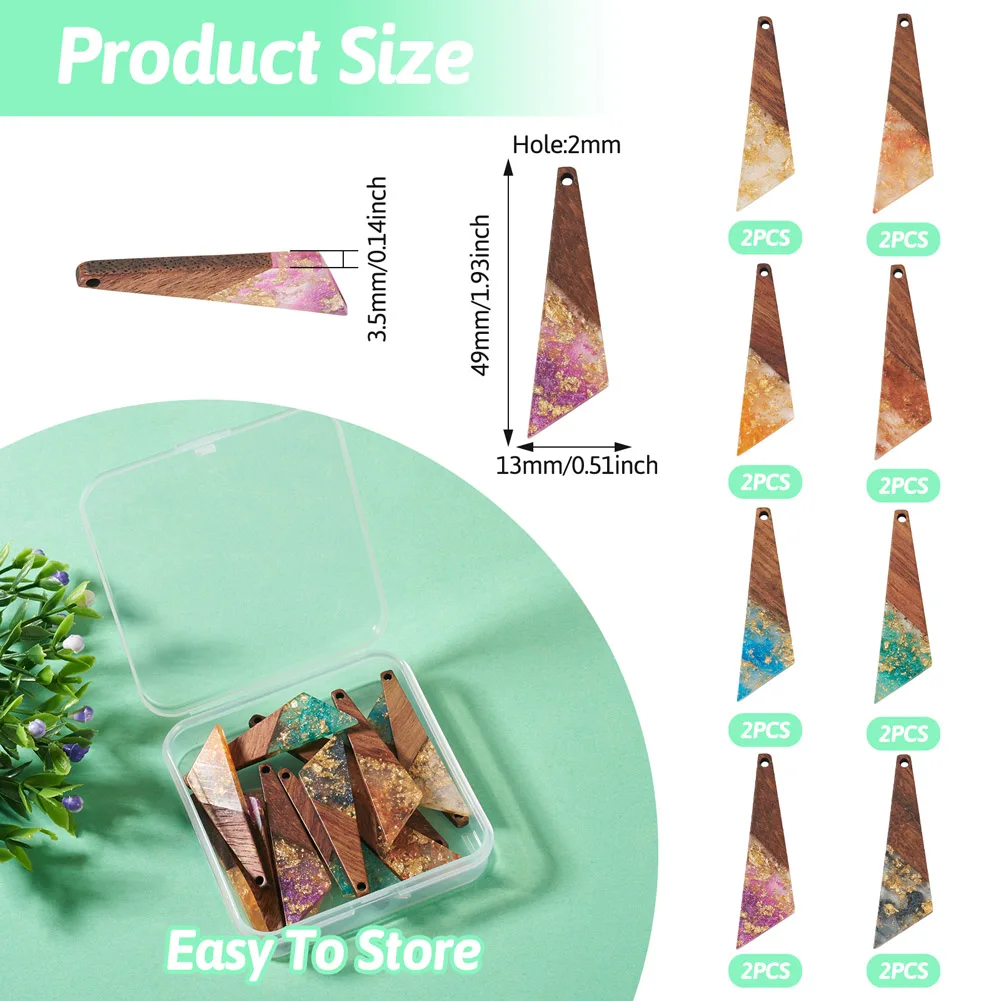 16Pcs Colorful Transparent Resin Walnut Wood Pendants Teardrop Trapezoid Charms for Women Dangle Earrings DIY Jewelry Making