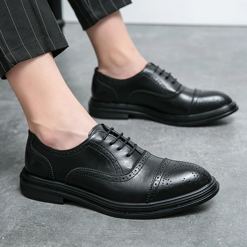 Men New Block Leather Shoes Classic Fashion High Quality Design Luxury Social Men\'s Shoes Black Brown Size 38-48 Men Shoes