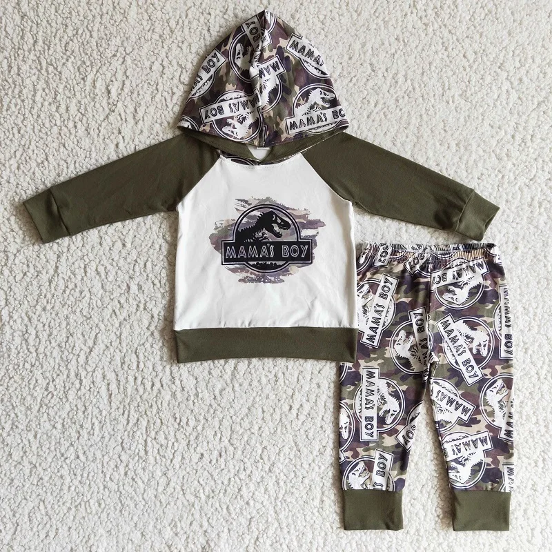 

Wholesale Toddler Long Sleeve Mama's Boy Hoodie Sweater Set Kids Hooded Outfit Children Cotton Pants