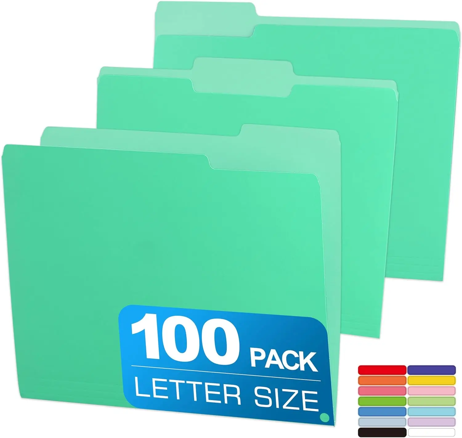 

100 Packs Light Green Two Tone File Folders, 8.5 x 11 Inch with 1/3 Cut Tabs for Office, School, and Home Organization
