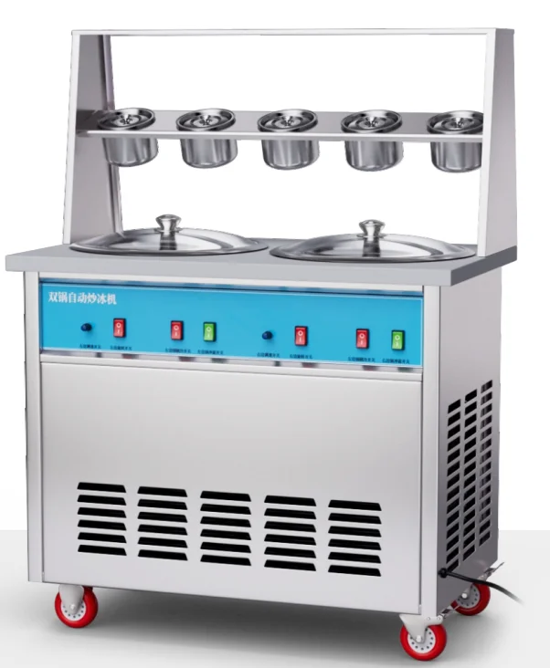 

Double Pot Automatic Fried Ice Machine New Condition Ice Cream Roll Maker for Milk and Water for Fruit Juices Customized