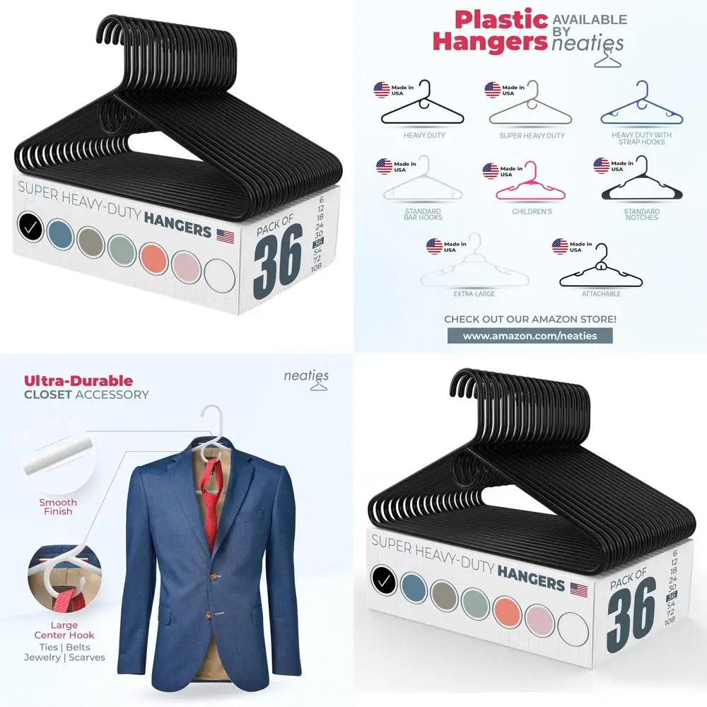 

Упаковка из 36 сверхпрочных пластиковых вешалок — изготовлен из США, вместимость 10 фунтов для пальто, брюк, джинсов, курток