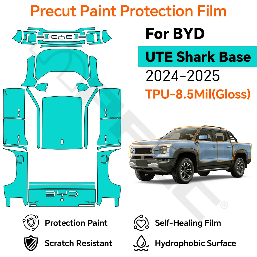 

For BYD Shark Base 2024 2025 TPU PPF 8.5Mil Thick Clear Vinyl Gloss Self Healing Wrap Precut Full Car Anti-Scratch Car Exterior