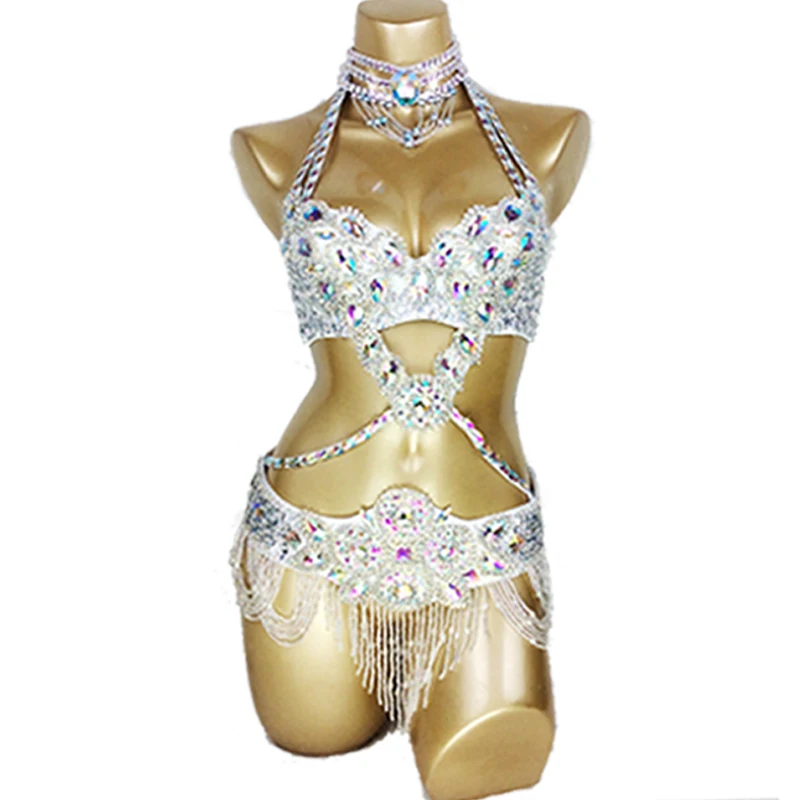 New Sexy Adult Belly Dance Performance Clothing Handmade Sequins Oriental Performance Clothing Set High end Clothing