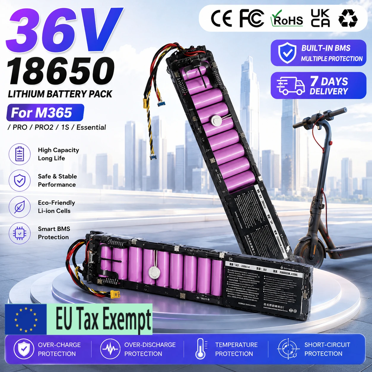 Elektroroller-Akku 36V 7,8Ah 10S3P Ersatz für Mijia M365