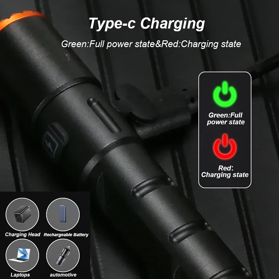 مصباح ليد جيب صغير محمول المدمج في بطارية الشعلة مع مشبك قلم الذيل المغناطيس USB قابلة للشحن في الهواء الطلق التخييم الصيد فانوس