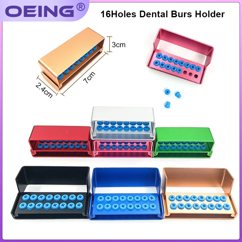 16 Holes Dental Burs Holder Block Autoclavable Dentistry Burs Organizer Box Sterilizer Case For High Speed and Low Speed Burs