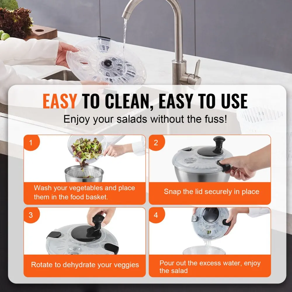 Vevor-ステンレス鋼のサラダスピナー,簡単なプレス,大きな野菜乾燥機,緑,ハーブ,果物の洗濯機,片手,4.75qt