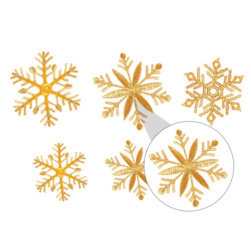 

6 Pcs Golden Snowflake Patches High Quality Polyester Christmas Appliques Iron On Fabric Decor Clothes Shoes Socks Safe Eco