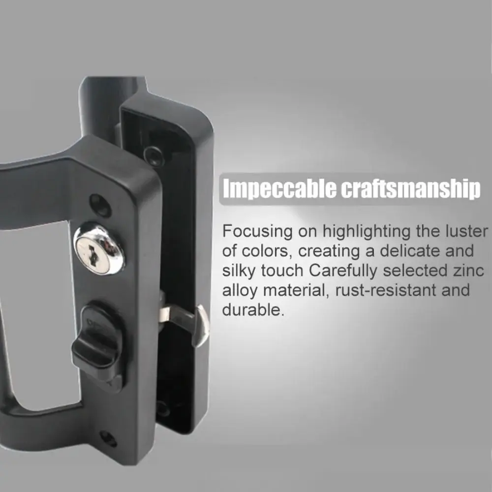 قفل باب منزلق من سبائك الألومنيوم مع مقبض مضاد للصدأ ومضاد للسرقة مجموعة قفل الباب مع مفتاح سهل التركيب أقفال سحب الباب #4