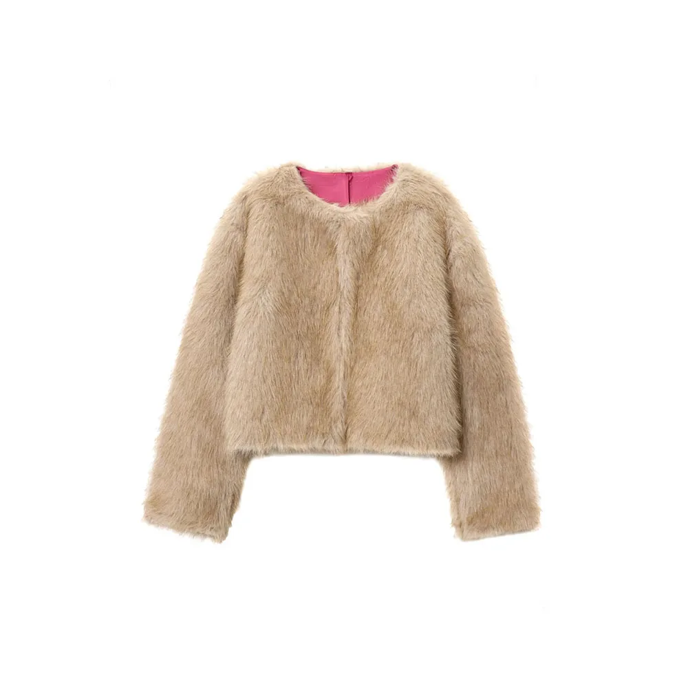 

New autumn and winter women's versatile faux fur effect jacket warm short jacket