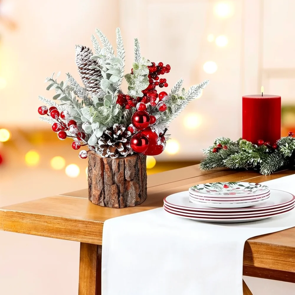 Christmas Tree Artificial - Künstlicher Tisch-Weihnachtsbaum aus Kiefer mit Holztöpfchen,